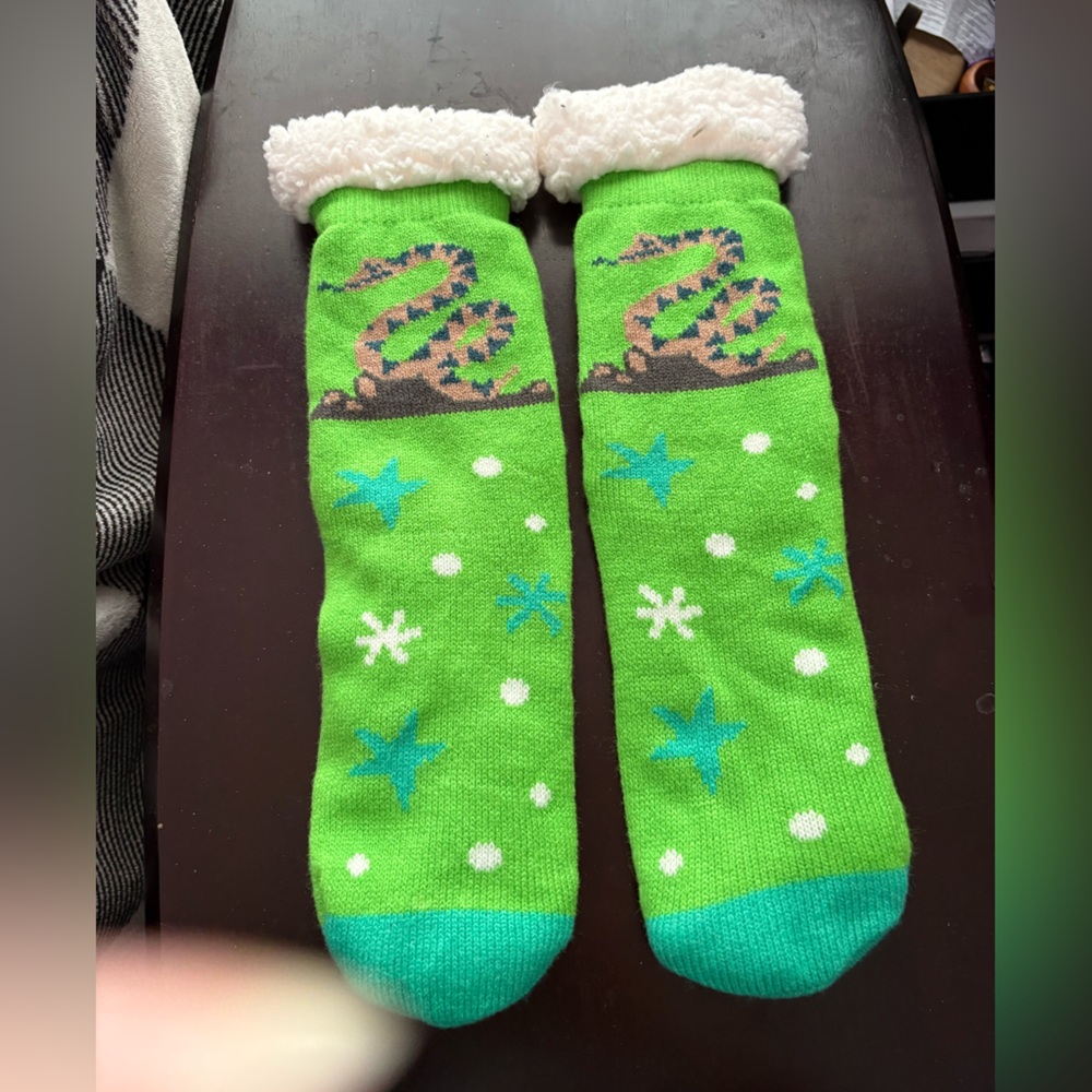 Green Snake Patterned Socks with Fleece Lining Harry Potter Slytherian